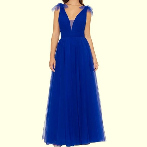 Betsy & Adam Royal Blue Shoulder Strap Tie Detail Ballgown Betsy & Adam Royal Blue Shoulder Strap Tie Detail Ballgown